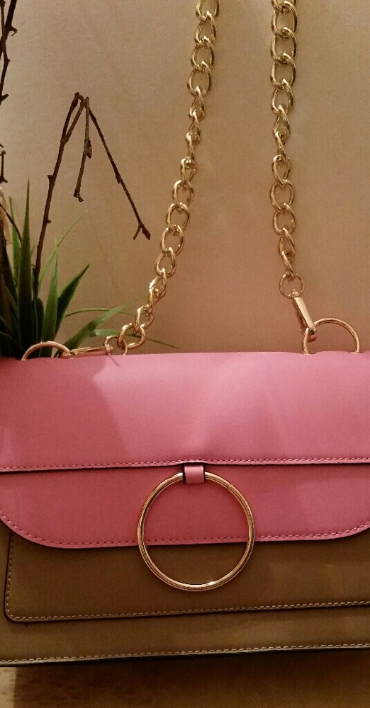 PINK & BROWN CHAIN LINK HANDBAG - SML/MED - Picture 3 of 6